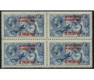 SG141. 1915 12p on 10/- Blue. Superb fresh mint block of 4...