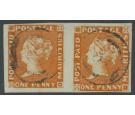 SG10. 1854 1d Bright vermilion. Superb used horizontal pair...