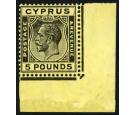 SG117a. 1928 £5 Black/yellow. Superb fresh corner sheet margina