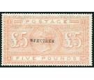 SG133s. 1882 £5 Orange. Blued paper. 'SPECIMEN'. Very fine fres