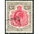 SG79. 1908 4/- Carmine and black. Very fine well centred used...