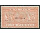 SG133s. 1882 £5 Orange. 'Blued Paper'. 'SPECIMEN'. Brilliant fr