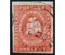 SG11. 1853 1c Vermilion. Superb fine used with beautiful...