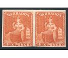 SG32a. 1870 6d Dull orange-vermilion. 'Imperforate Pair'. Brilli