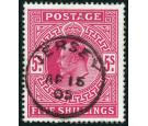 SG263. 1902 5/- Bright carmine. Lovely used example...