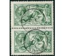 SG404. 1913 £1 Dull blue-green. Exceptional used pair...