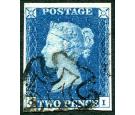 1840. 2d Deep blue. Plate 2. Lettered C-I. Superb fine used with