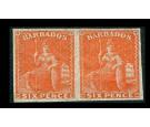SG32a. 1870 6d Dull orange-vermilion. 'Imperforate pair'. Choice