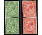 SG397-398. 1913 1/2d Green and 1d Scarlet. 'Coil Stamps'. U/M mi
