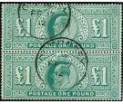 SG266. 1902 £1 Dull blue-green. Superb used vertical Pair...