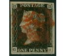 1840. 1d Intense Black. Plate 1b. Lettered G-H. Very fine used..