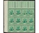 SG M34Var. 1915 1/2a Light green. 'Handstamp across two stamps'.